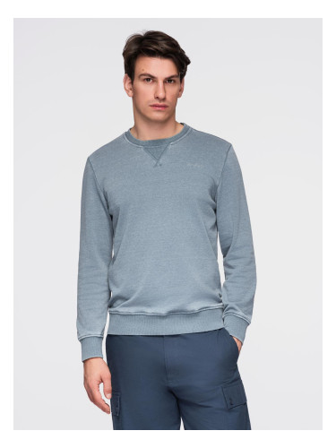 Ombre Washed men's sweatshirt with decorative stitching at the neckline - light blue