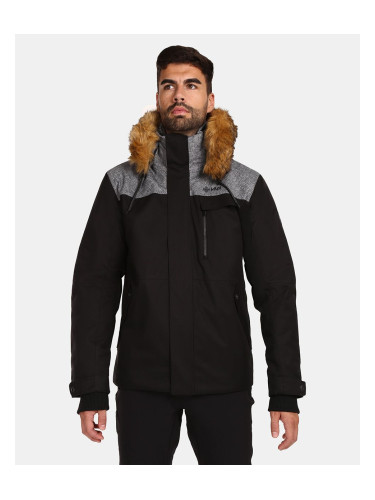Black men's winter jacket with faux fur Kilpi ALPHA