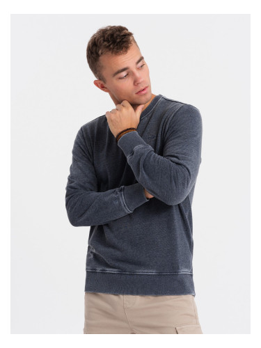 Ombre Washed men's sweatshirt with decorative stitching at the neckline - navy blue
