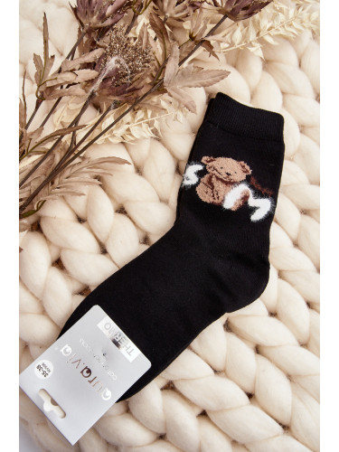 Aura.via Топли памучни чорапи с мече Черно
