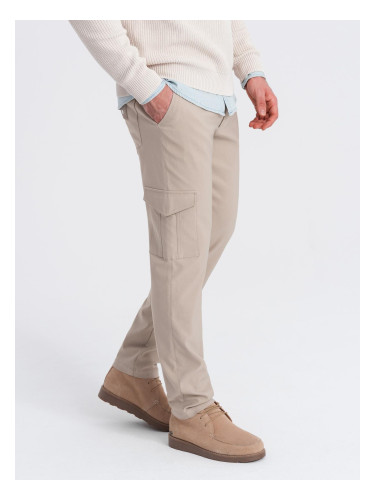 Ombre Men's REGULAR fabric pants with cargo pockets - beige