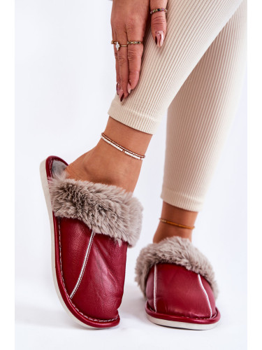 Women's leather slippers with fur red Rossa