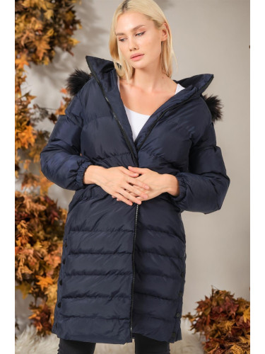 Z6740 DEWBERRY WOMEN'S COAT-PLAIN NAVY BLUE