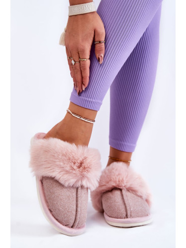 Lady's insulated slippers with fur Beige and pink Franco