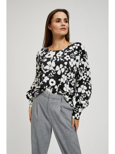 Marisse Floral Print Shirt With Puffed Sleeves, Black