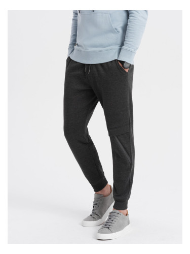 Ombre Men's sweatpants with stitching and zipper on leg - graphite melange