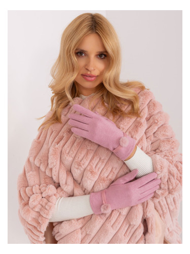 Light pink women's gloves with pompom