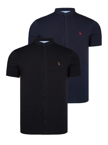 DOUBLE SET T8597 DEWBERRY MEN'S SHIRT-BLACK-NAVY BLUE