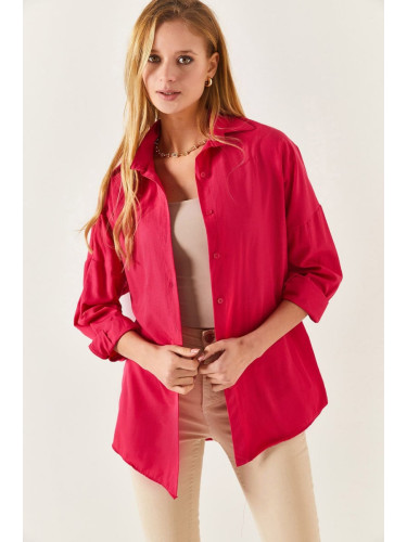 armonika Women's Fuchsia Oversize Long Basic Shirt