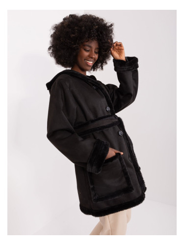 Black women's winter coat with pockets