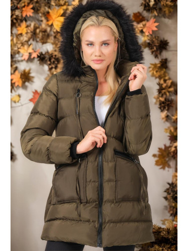 Z6763 DEWBERRY WOMEN'S COAT-PLAIN KHAKI