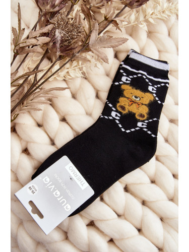 Aura.via Топли памучни чорапи с мече Черно