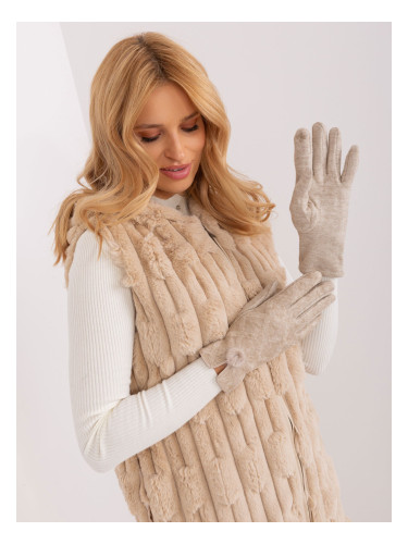 Beige women's gloves with pompom