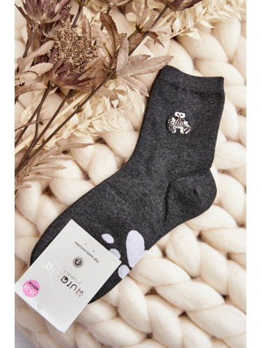 Aura.via Дамски памучни чорапи с кръпка мече Тъмно сиво