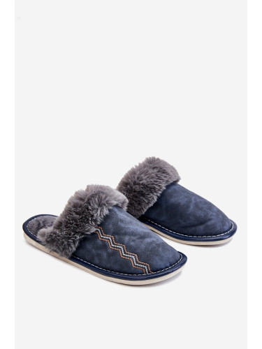 Men's warm slippers with fur navy blue Aron