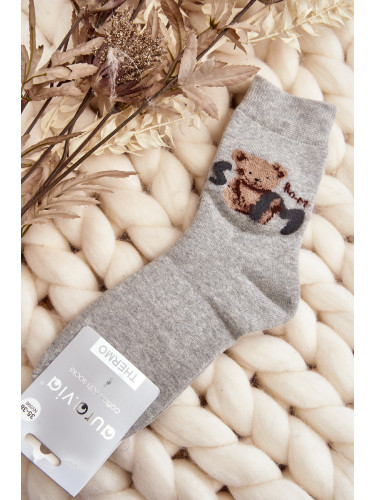 Aura.via Топли памучни чорапи с мече сиво