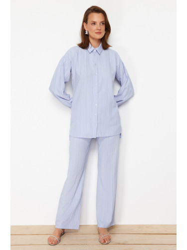 Trendyol Light Blue Long Back Wide Leg Shirt-Pants Weave Suit