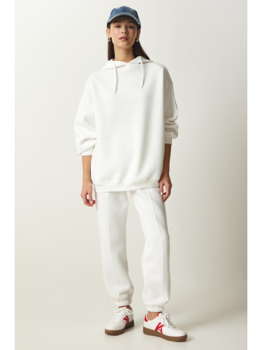 Happiness İstanbul Women's White Hooded Raised Knitted Tracksuit Set