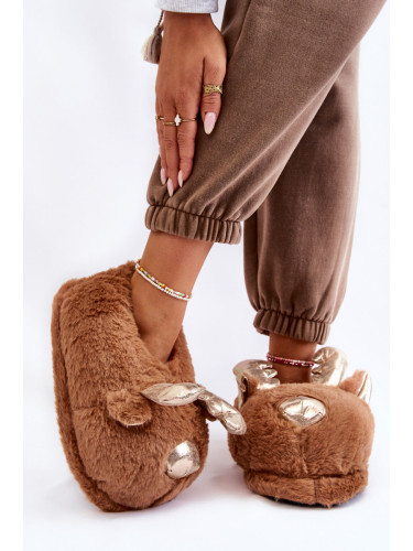 Women's Fur Slip-on Slippers Reindeer Brown Comet