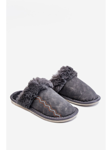Men's warm slippers with grey fur Aron