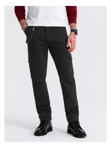 Ombre Men's pants with cargo pockets and leg hem - black