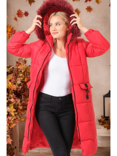Z6706 DEWBERRY LADIES COAT-PLAIN RED