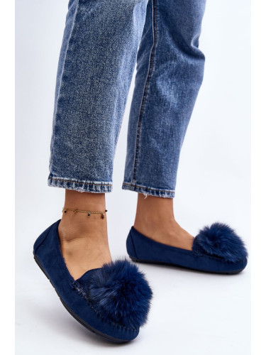 Women's loafers with fur Blue Novas