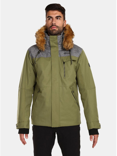 Khaki men's winter jacket with faux fur Kilpi ALPHA