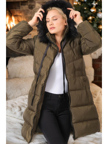 Z6764 DEWBERRY WOMEN'S COAT-PLAIN KHAKI