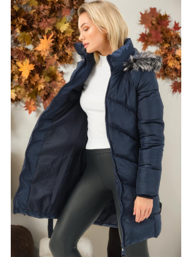Z6768 DEWBERRY WOMEN'S COAT-PLAIN NAVY BLUE