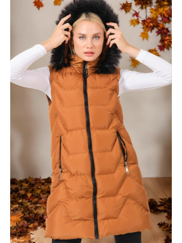 Z6761 DEWBERRY LADIES' VEST-PLAIN TAN