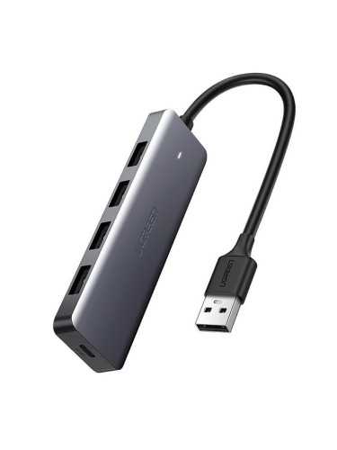 USB Хъб Ugreen USB Hub 4-port CM219 (50985), 5 порта, от USB Type-A към 4x USB 3.0 Type-A/1x USB 3.0 Micro, 5000 Mbit/s, тъмносив