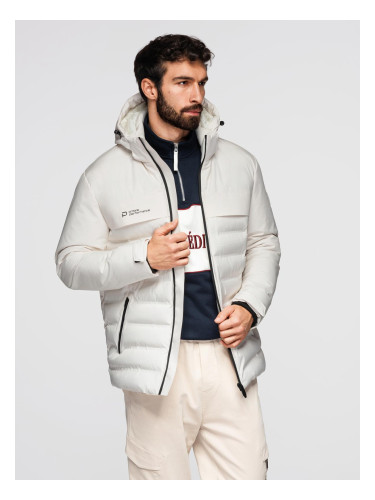 Ombre Men's winter jacket with detachable hood - cream
