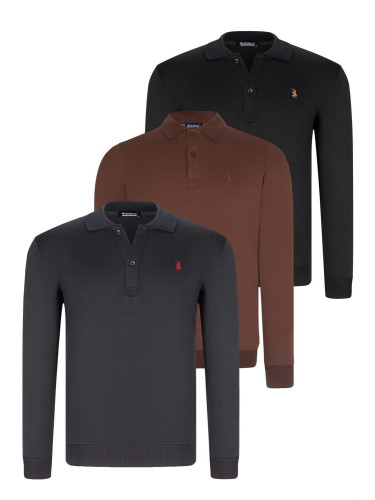 TRIPLE SET V4007 DEWBERRY MEN'S SWEATSHIRT-BLACK-NAVY-BROWN