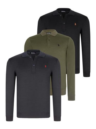 TRIPLE SET V4007 DEWBERRY MEN'S SWEATSHIRT-BLACK-NAVY-KHAKI