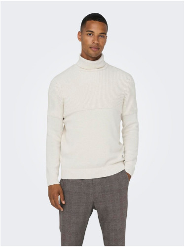 Men's Cream Ribbed Turtleneck ONLY & SONS Al - Men