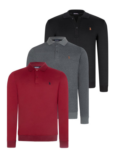 TRIPLE SET V4007 DEWBERRY MEN'S SWEATSHIRT-BLACK-ANTHRACITE-BURGUNDY
