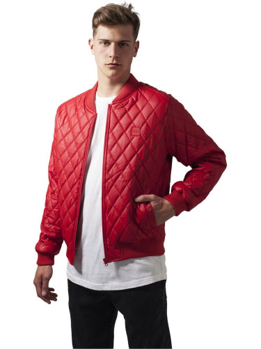 Diamond Quilt Synthetic Leather Jacket fire red