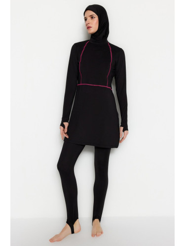 Trendyol Black Footband Fully Covered Knitted Lycra 4-Piece Swimsuit Set