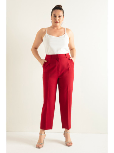 Lafaba Women's Burgundy Plus Size Fabric Trousers