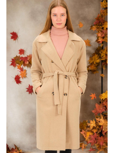 Z6765 DEWBERRY LADIES COAT-PLAIN BEIGE