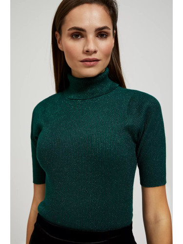 Marisse Emerald Turtleneck Sweater Decorated With Metallic Thread