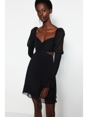 Trendyol Black Waist Opening/Skater Window/Cut Lined Out Detailed Chiffon Elegant Evening Dress