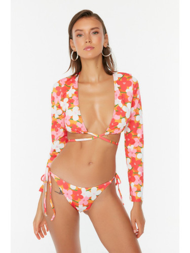 Trendyol Orange Floral Pattern Bikini Bottoms With Tie Detailed
