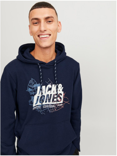 Men's Dark Blue Hoodie Jack & Jones Map - Men's