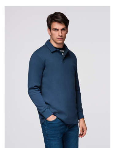 Ombre Men's structured knit polo collar sweatshirt - dark blue