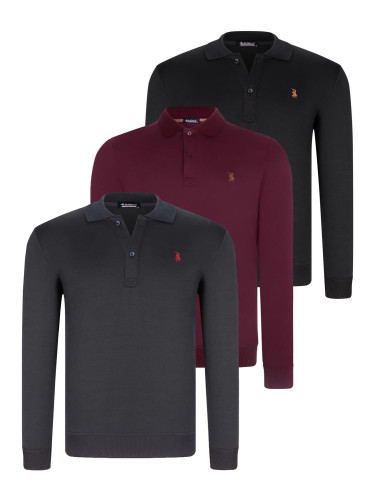 TRIPLE SET V4007 DEWBERRY MEN'S SWEATSHIRT-BLACK-NAVY-PURPLE
