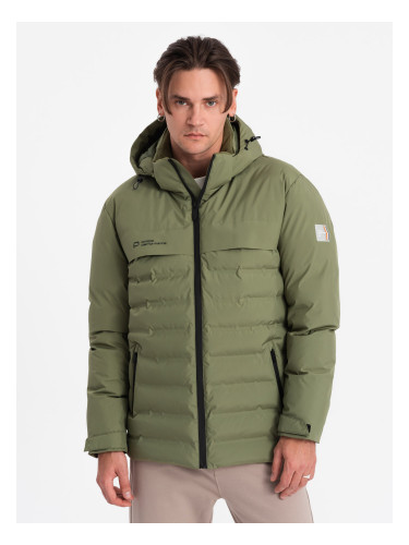 Ombre Men's winter jacket with detachable hood - olive