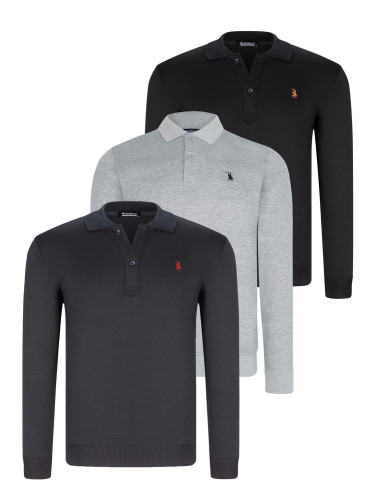 TRIPLE SET V4007 DEWBERRY MEN'S SWEATSHIRT-BLACK-NAVY-GREY
