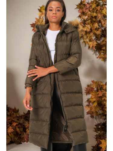 Z6753 DEWBERRY WOMEN'S COAT-PLAIN KHAKI